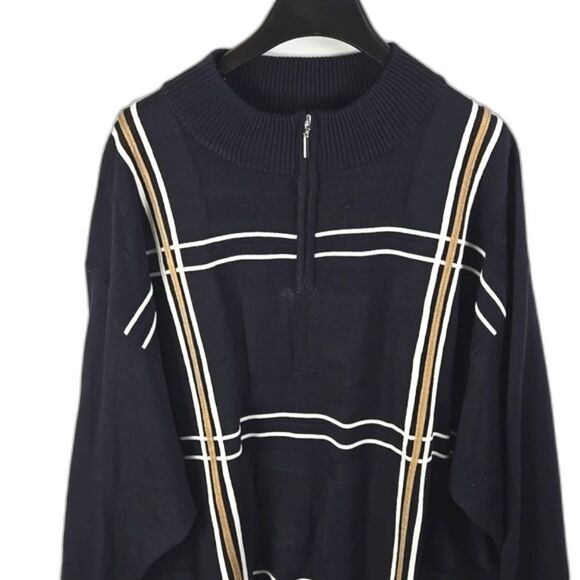 Stacy Adams Navy Blue Tan Plaid Quarter Zip Pullover Sweater Sz 5X - Picture 2 of 12